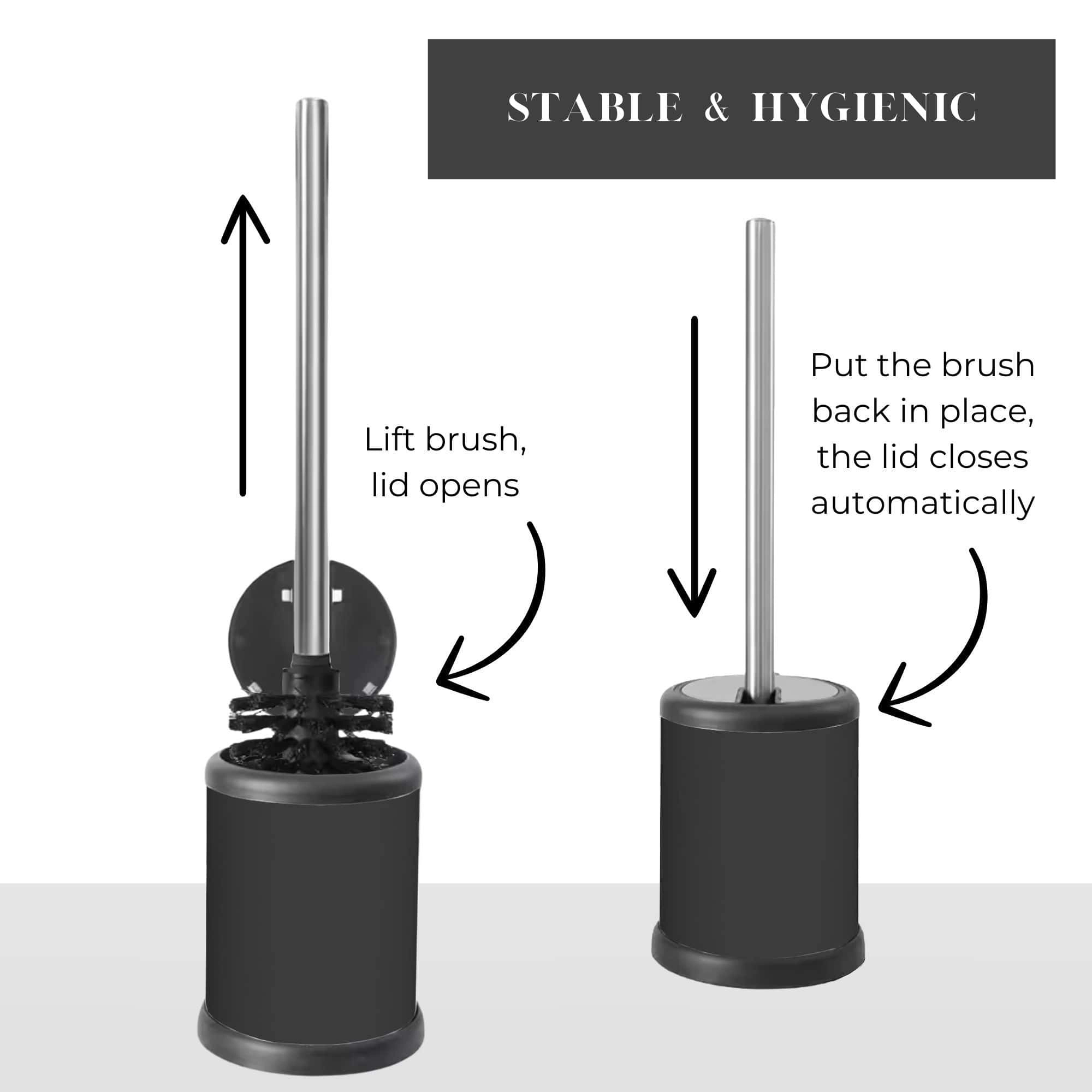 Evideco French Home Goods Chrome Toilet Brush and Holder Set - Folding Lid, Removable Insert, Stainless Steel Handle