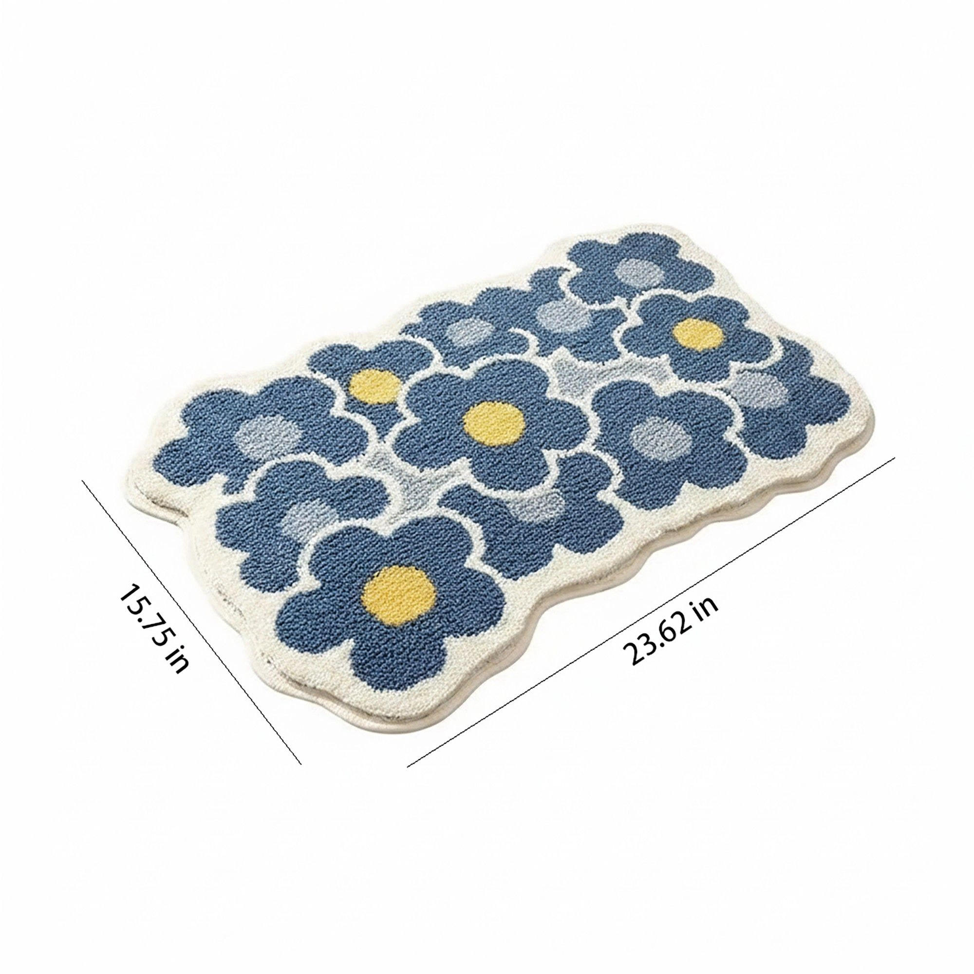Alilang Unisex Tufted Floor Mat with Floral Daisy Pattern Non Slip Backing Soft Plush Decorative Scalloped Edge Rug