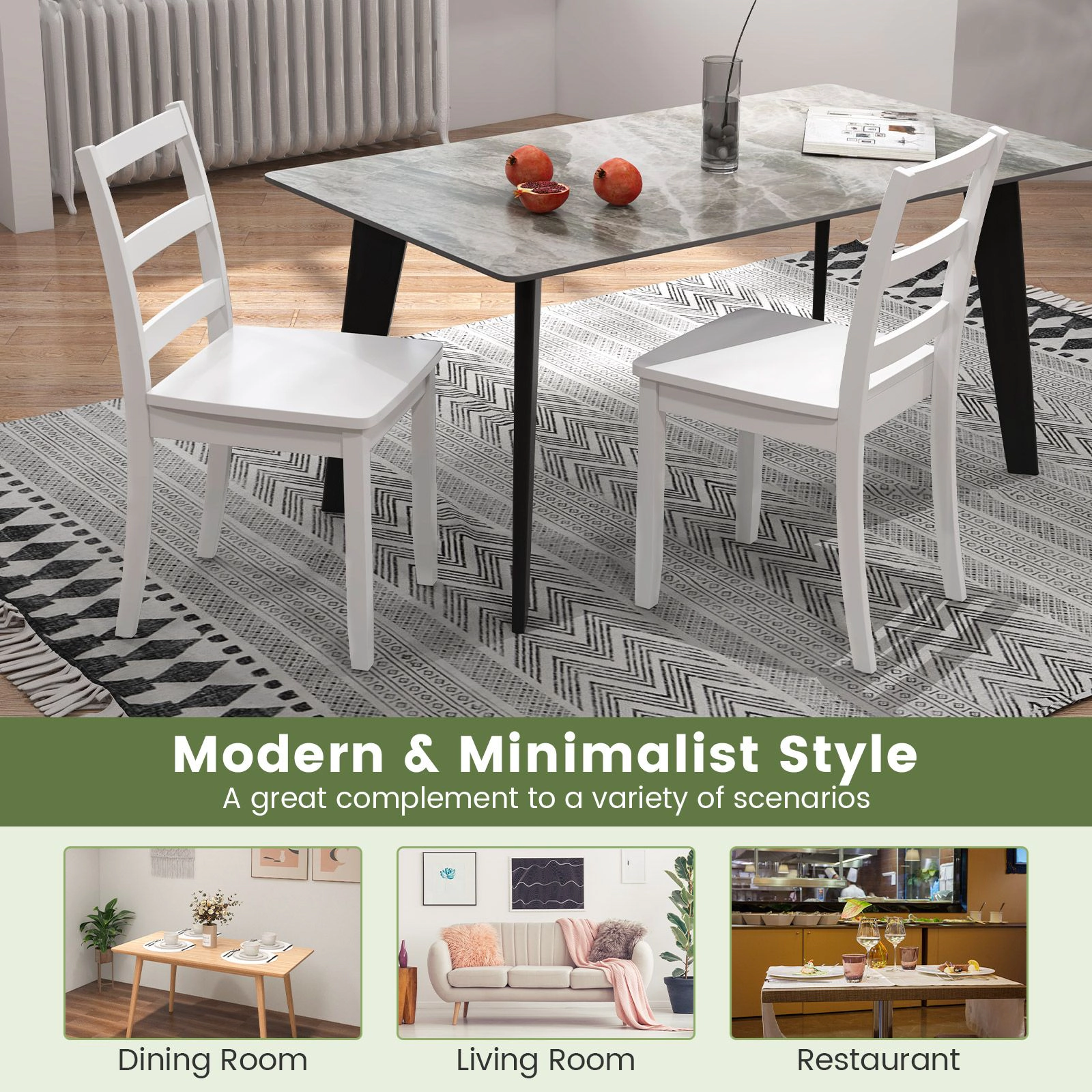 SlickBlue Set of 2 Dining Chairs with Rubber Wood Frame & Ladder Back