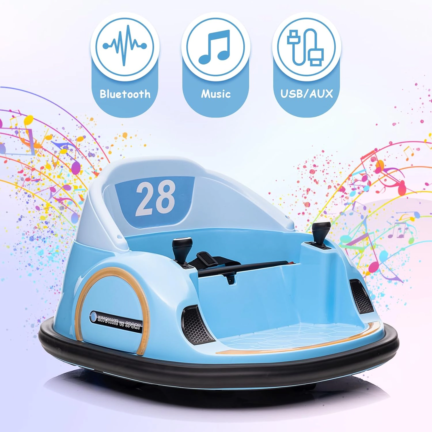 12V Kids Electric Bumper Car with Remote Control, 360 Degree Spin, LED Lights,Music & Battery Display, Dual 30W Motors