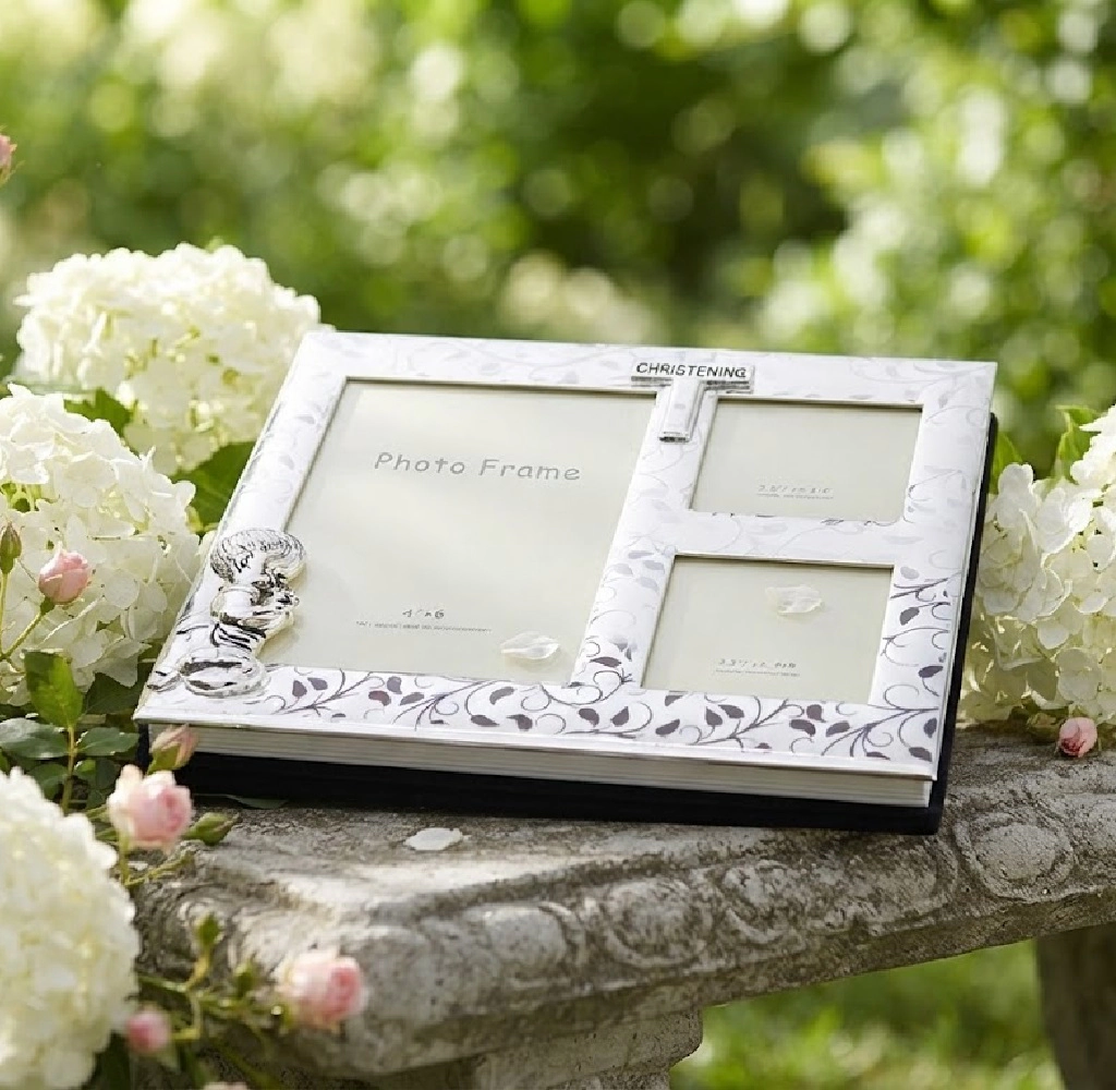 Jiallo Silver-Plated Christening Multi-Photo Frame Album (7x7")
