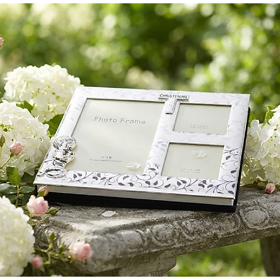 Jiallo Silver-Plated Christening Multi-Photo Frame Album (7x7")
