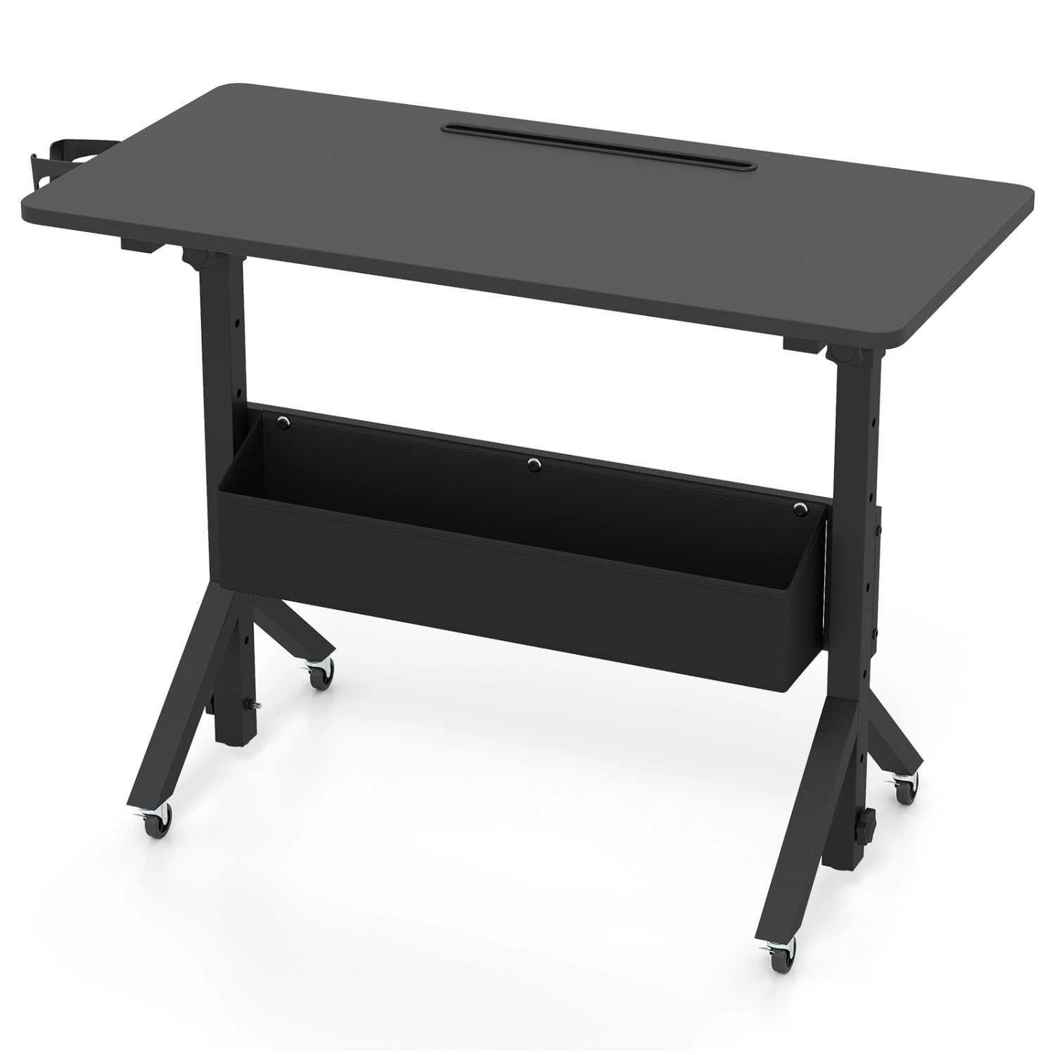 LJG Mobile Standing Desk Height Adjustable Rolling Laptop with Cup Holder Storage Basket