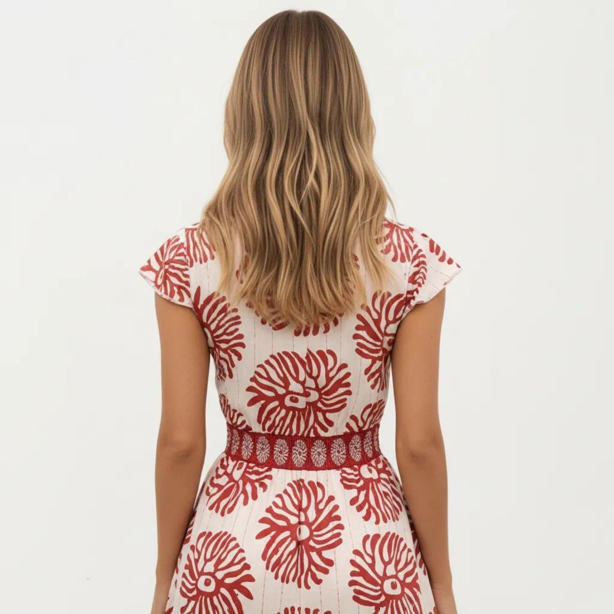 Anna-Kaci Women's Short Sleeve Printed V Neck Smocked Waist Tiered Flowy Silhouette Maxi Dress