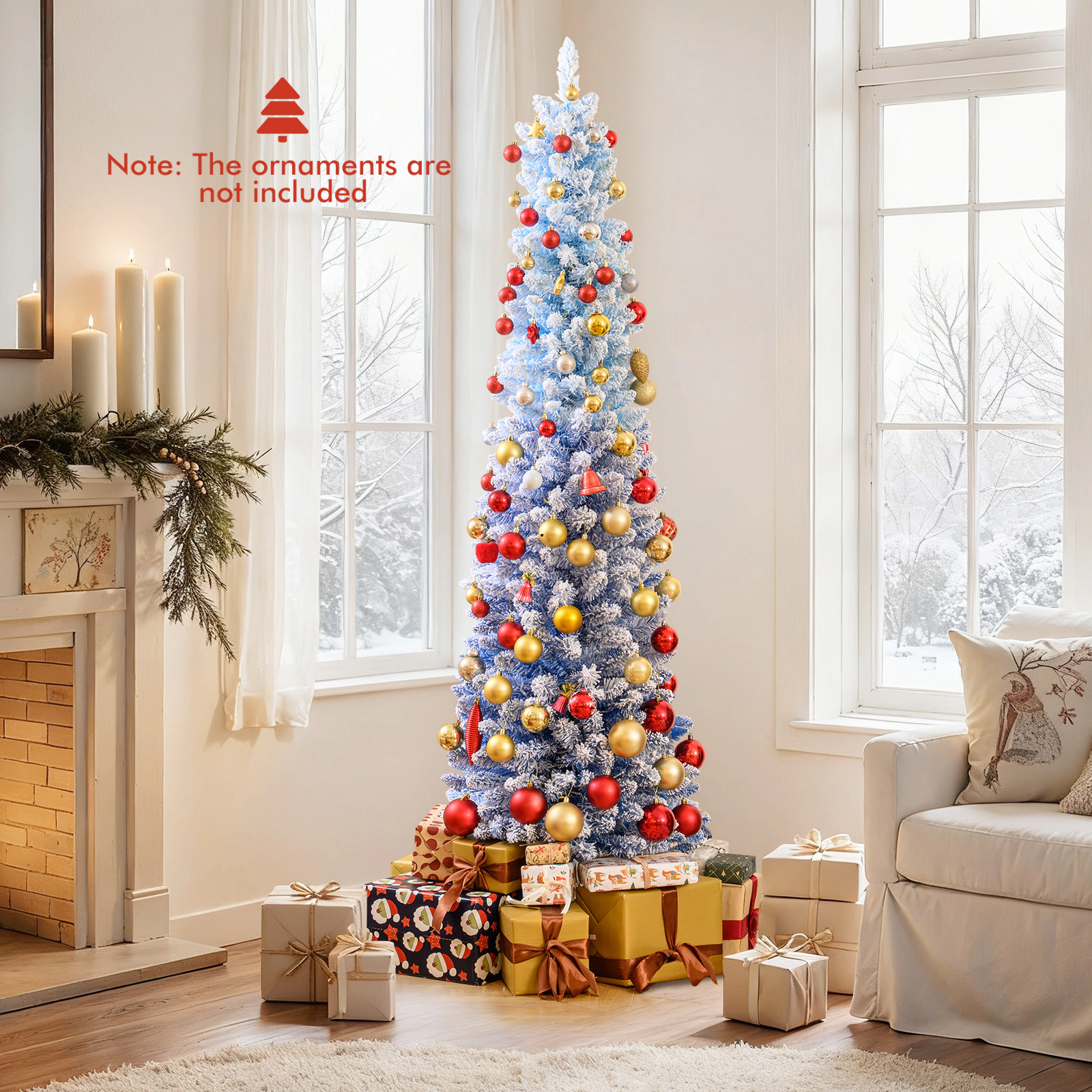 SUGIFT 6-ft Pre-Lit Snow Flocked Blue Ombre Slim Artificial Christmas Tree with 435 Tips for Small Spaces