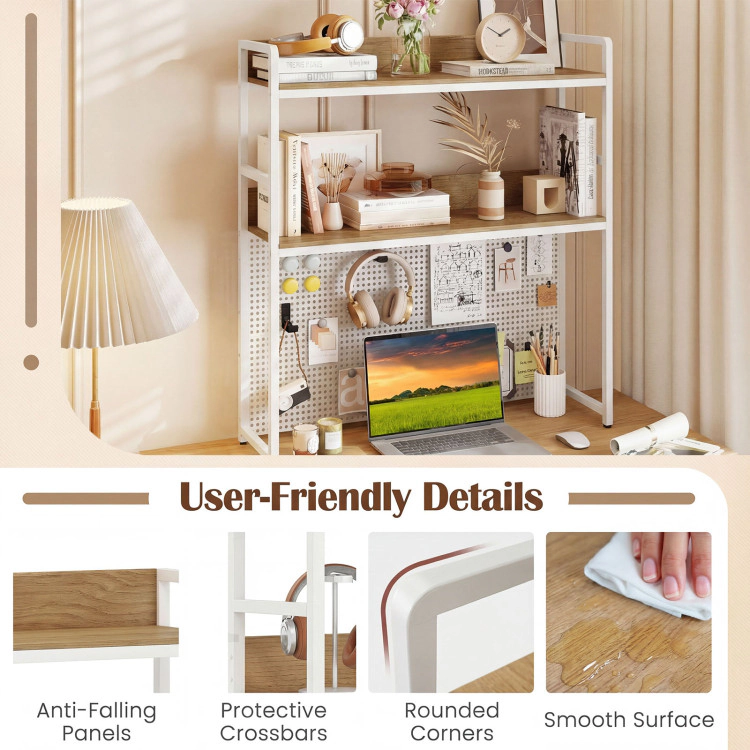 Hivvago Multipurpose 2-Tier Desktop Bookshelf with Pegboard for up to 32 Inch Computer Monitor