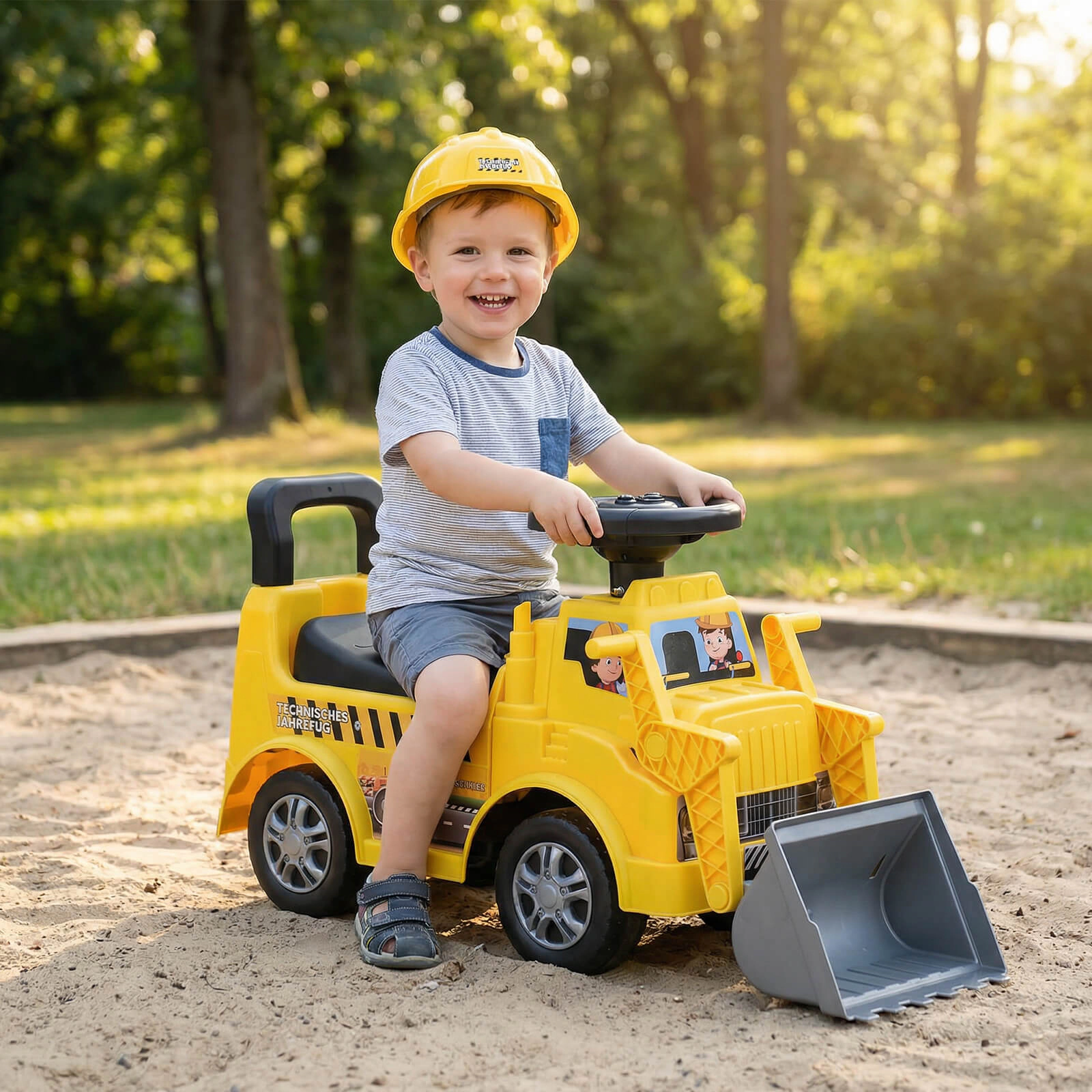 Costway 2-in-1 Ride on Excavator with Detachable Trailer Shovel Hidden Seat Storage Music