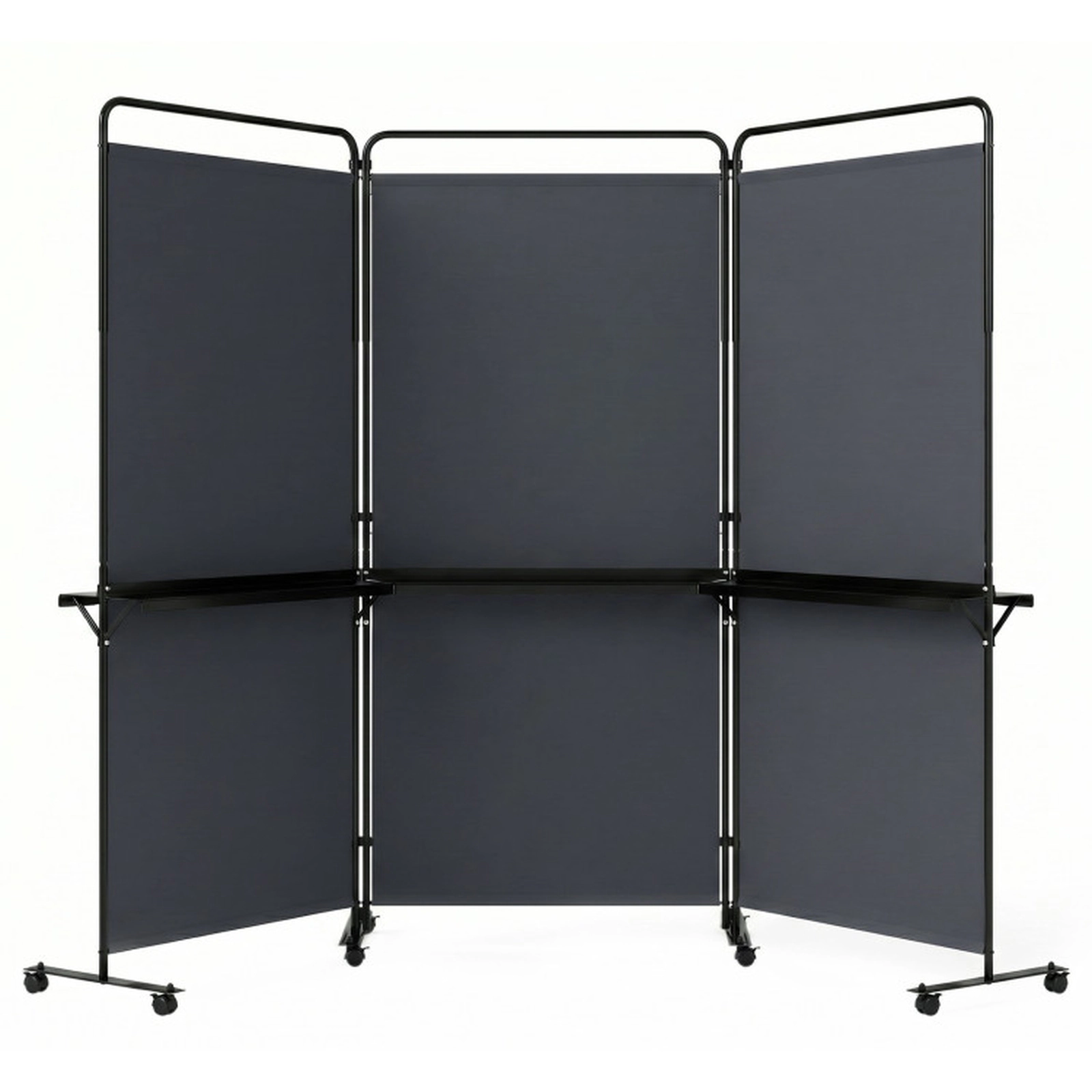 SUGIFT Gray 3-Panel Folding Room Divider Partition with 3 Shelves 8 Braked Wheels and 102-in Wide Span