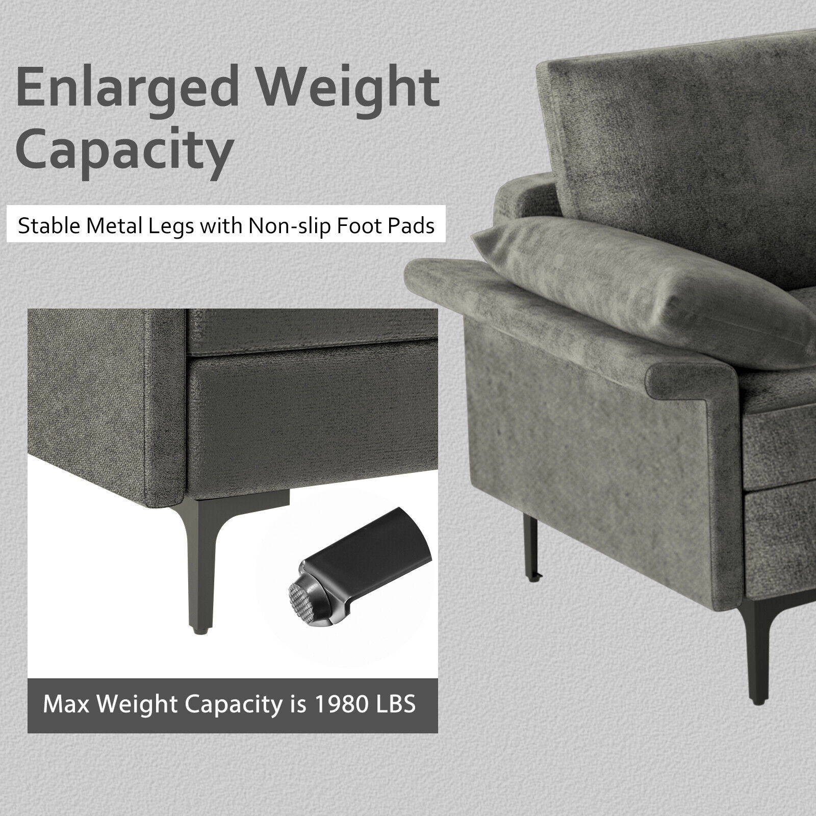 Hivvago Spacious 3-Seater Sectional Sofa with Sleek Metal Legs for 3–4 People