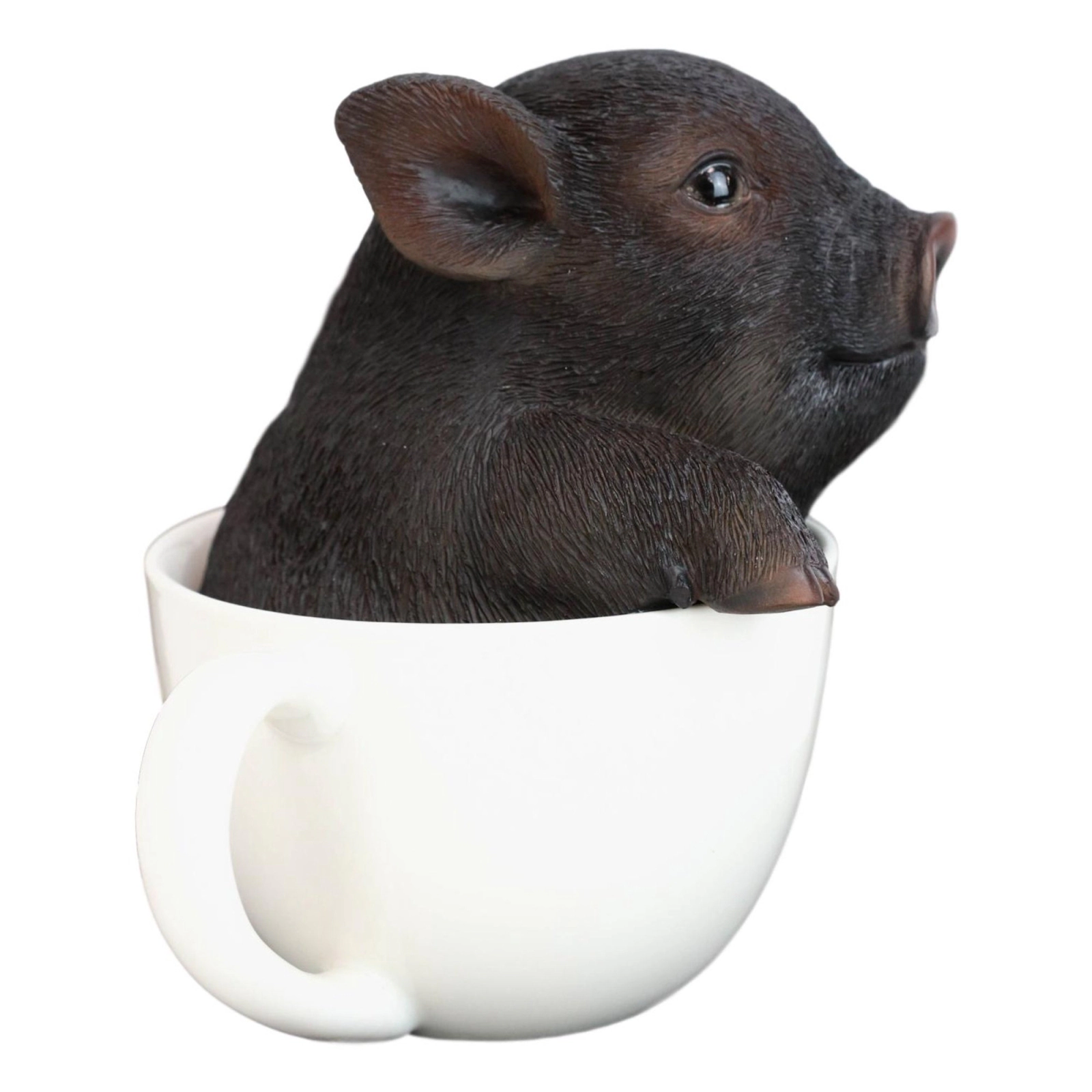 Pacific Giftware Rustic Lifelike Black Pig Piggy In Tea Cup Figurine Animal Farm Pigs Swine Decor