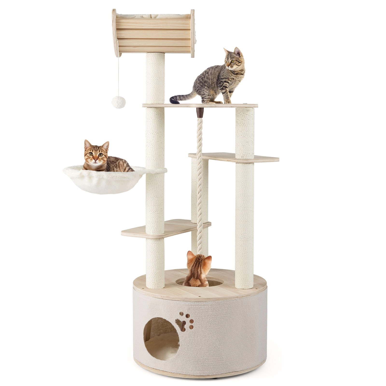 SlickBlue 55.5 Inch Multi-Level Cat Tree with Condo & Hammock