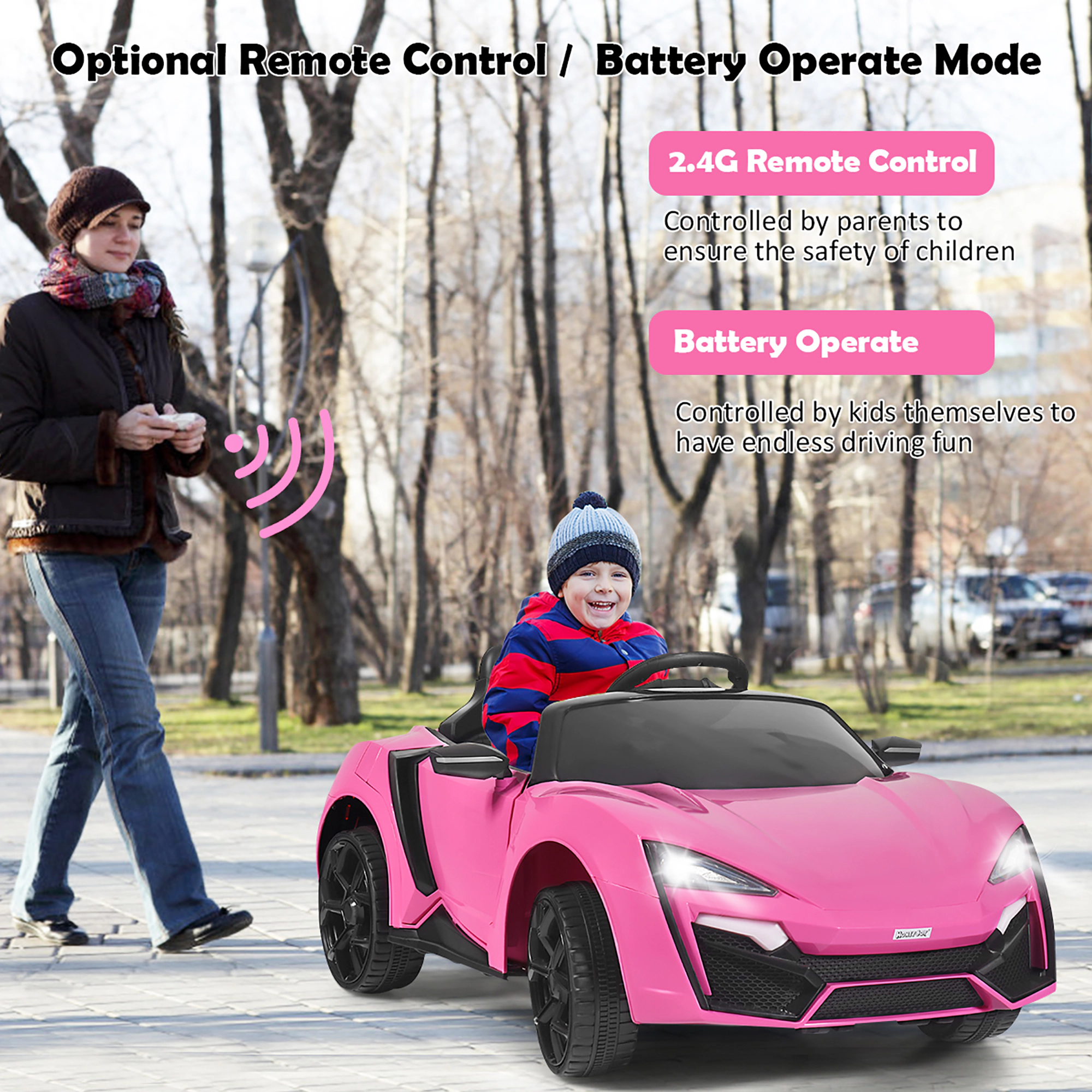 Costway 12V Kids Ride On Car 2.4G RC Electric Vehicle w/ Lights MP3 Openable Doors Black