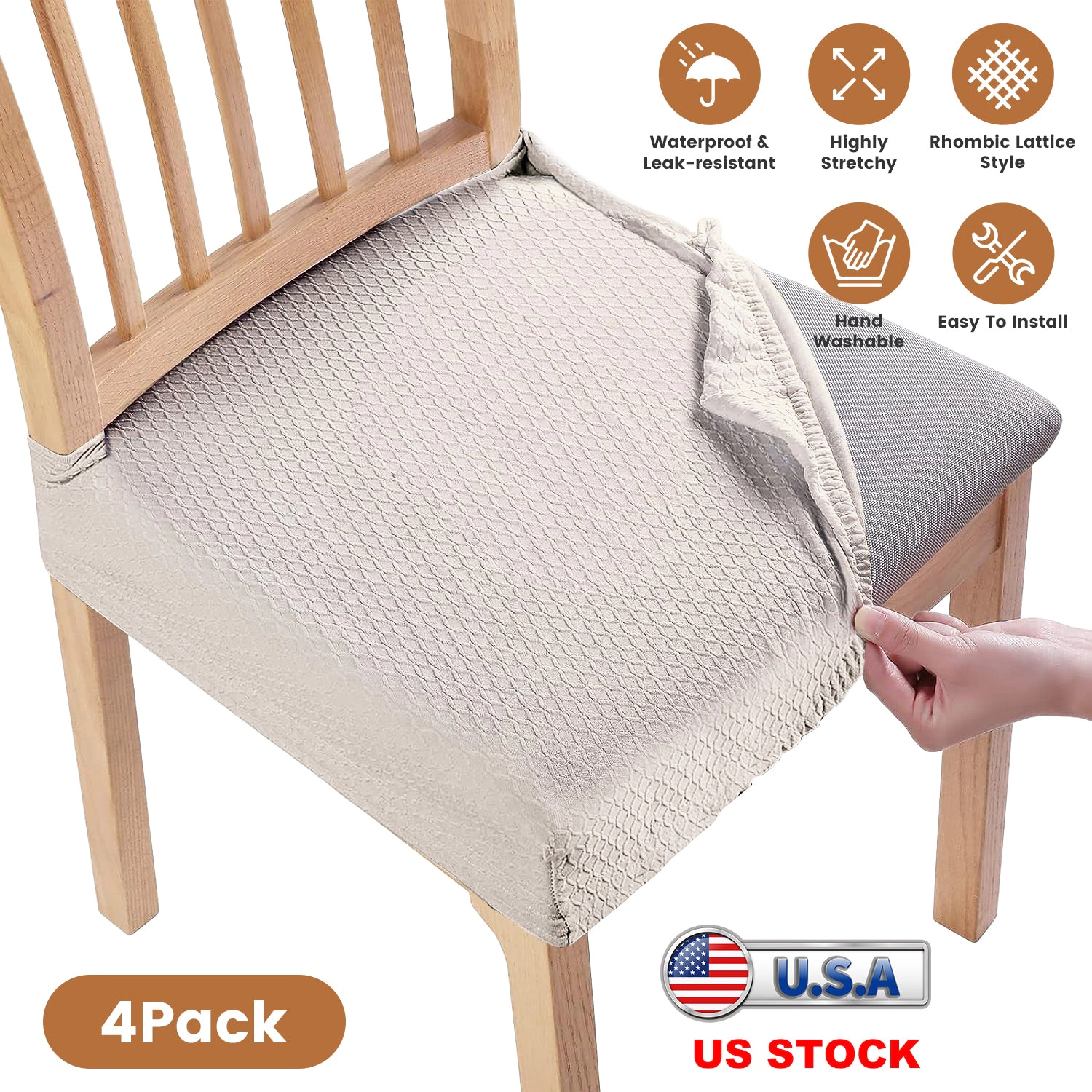 GBruno 4-Pc Waterproof Dining Chair Seat Slipcovers
