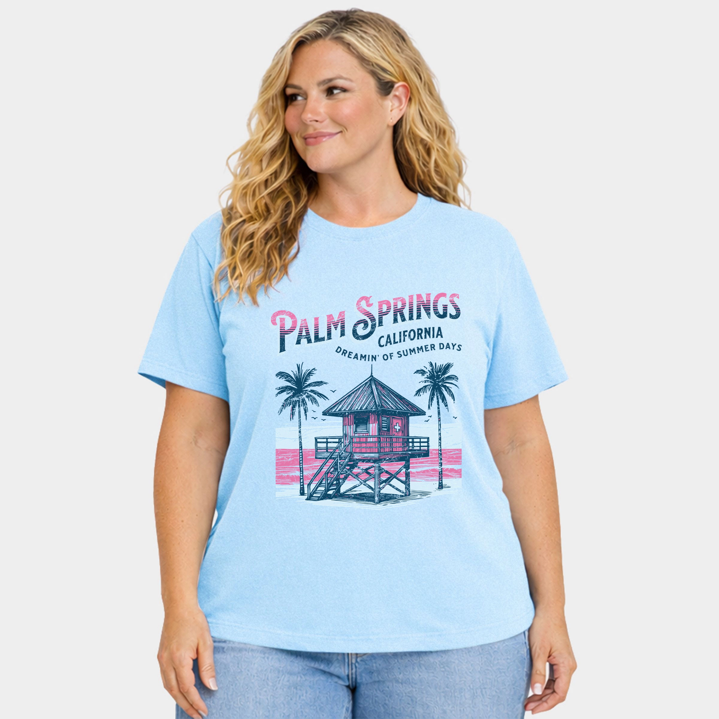 Simply Sage Market - Palm Springs Summer Days Women's Plus Sized Garment Dyed Graphic T-Shirt
