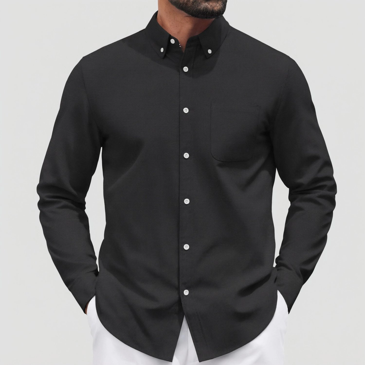 COOFANDY Mens Casual Long Sleeve Button Down Collar Shirt Solid Chest Pocket Tops