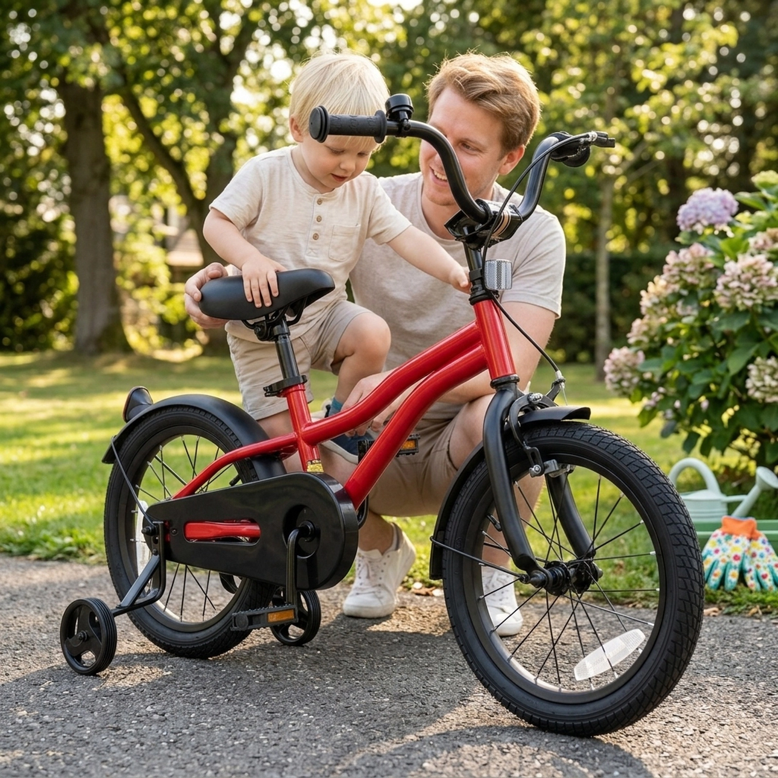 16-in Kids Bike with Detachable Training Wheels Non-Slip Pedals Reflectors and Bell for Ages 4-7 Adjustable Kids Bicycle