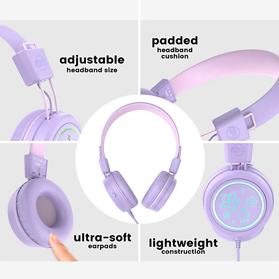 MEE audio KidJamz KJ55U (2 Pack) Safe Listening USB-C Kid's Headphones with LED Lights